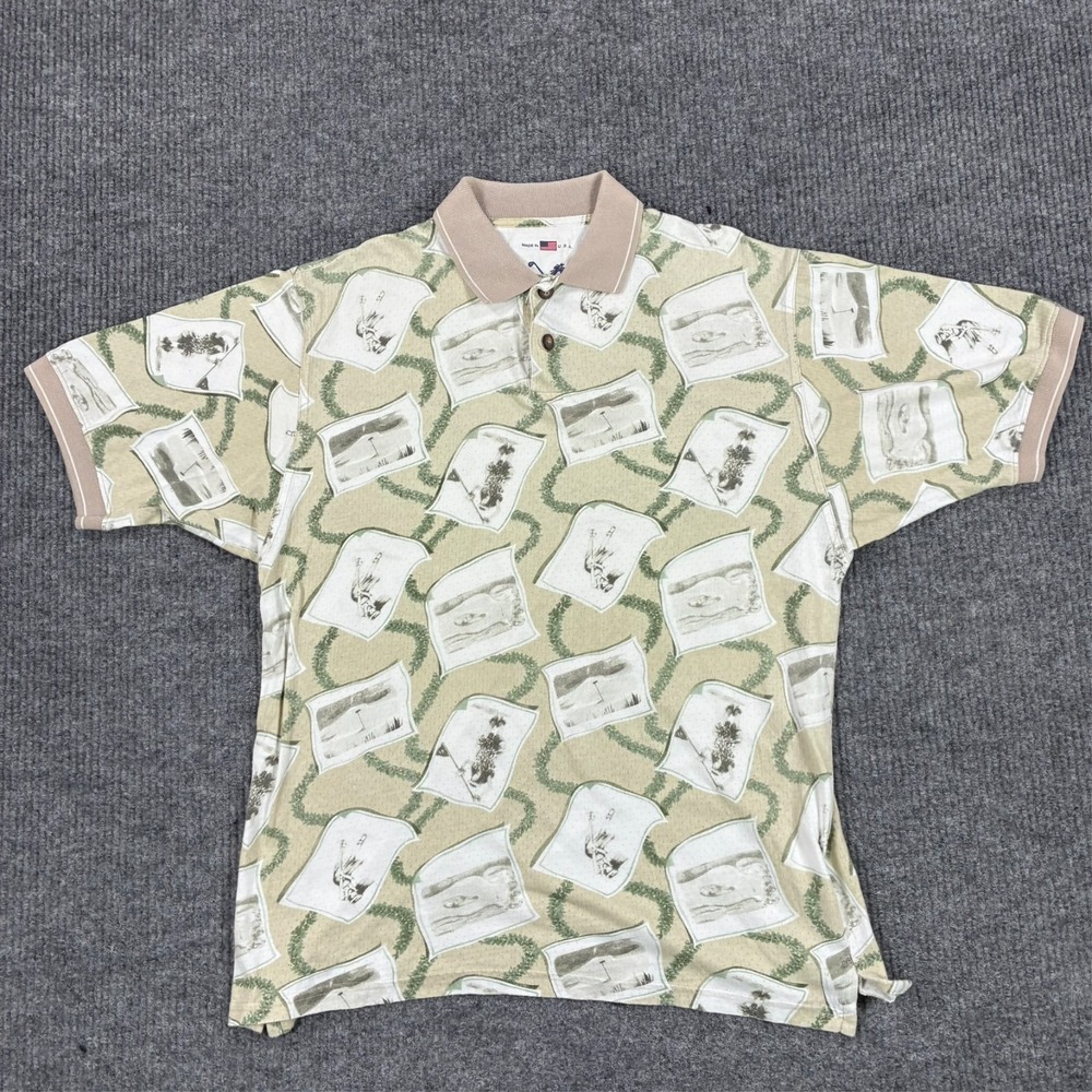 Vintage Skins Game U Wanna Bet Golf Polo Shirt Mens XL Made USA All Over Print
